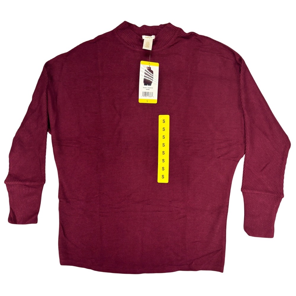 Matty M Womens S Wine Ribbed Mock Neck Sweater Pullover Stretch Long Sleeve NWT